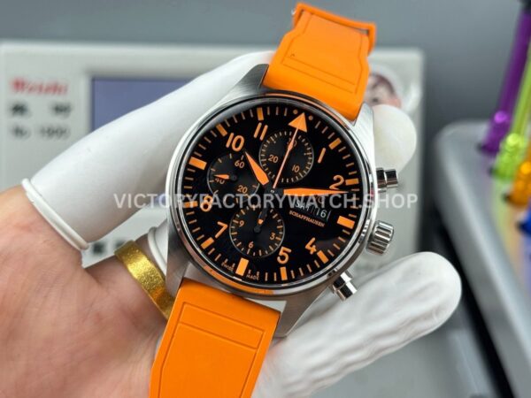 TWS Factory IWC Pilot Chronograph IW377730 41mm Orange Rubber Strap Orange Arabic Numerals Black Dial (2) TWS Factory IWC Pilot Chronograph IW377730 41mm Orange Rubber Strap Orange Arabic Numerals Black Dial