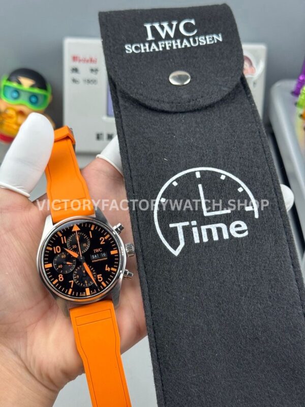 TWS Factory IWC Pilot Chronograph IW377730 41mm Orange Rubber Strap Orange Arabic Numerals Black Dial (4) TWS Factory IWC Pilot Chronograph IW377730 41mm Orange Rubber Strap Orange Arabic Numerals Black Dial