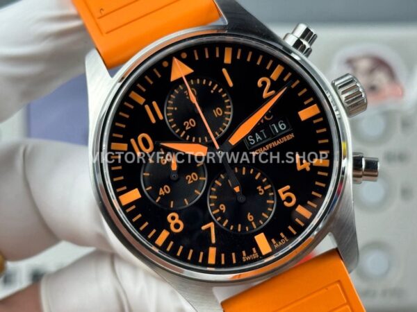TWS Factory IWC Pilot Chronograph IW377730 41mm Orange Rubber Strap Orange Arabic Numerals Black Dial (6) TWS Factory IWC Pilot Chronograph IW377730 41mm Orange Rubber Strap Orange Arabic Numerals Black Dial