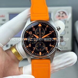 TWS Factory IWC Pilot Chronograph IW377730 41mm Orange Rubber Strap Orange Arabic Numerals Black Dial (8) TWS Factory IWC Pilot Chronograph IW377730 black dial orange rubber strap