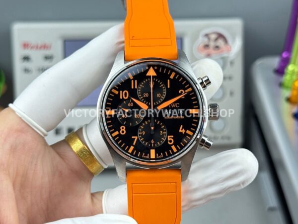 TWS Factory IWC Pilot Chronograph IW377730 41mm Orange Rubber Strap Orange Arabic Numerals Black Dial (8) TWS Factory IWC Pilot Chronograph IW377730 black dial orange rubber strap