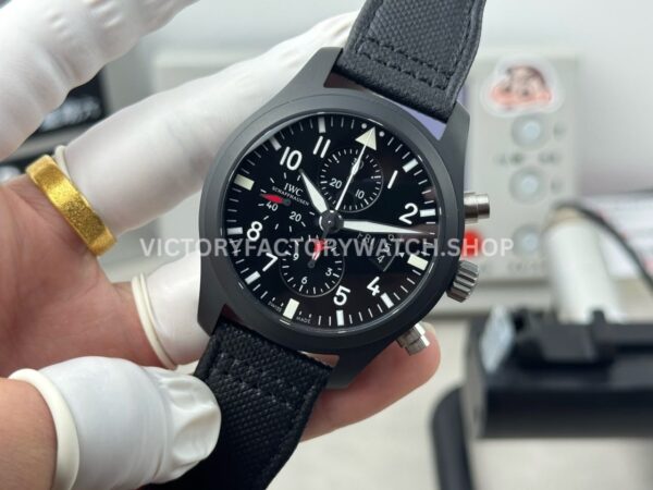 TWS Factory IWC Pilot Chronograph IW378901 44mm Ceramic Textile Strap Arabic Numerals Black Dial (8) TWS Factory IWC Pilot Chronograph IW378901 44mm Ceramic Textile Strap Arabic Numerals Black Dial