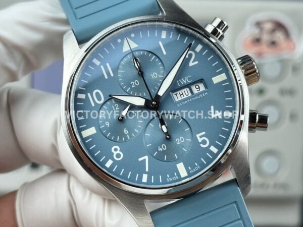 TWS Factory IWC Pilot Chronograph IW388117 41mm Light Blue Rubber Arabic Numerals Light Blue Dial (1) TWS Factory IWC Pilot Chronograph IW388117 41mm Light Blue Rubber Arabic Numerals Light Blue Dial