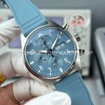 TWS Factory IWC Pilot Chronograph IW388117 41mm Light Blue Rubber Arabic Numerals Light Blue Dial (4) TWS Factory IWC Pilot Chronograph IW388117 41mm Light Blue Rubber Arabic Numerals Light Blue Dial
