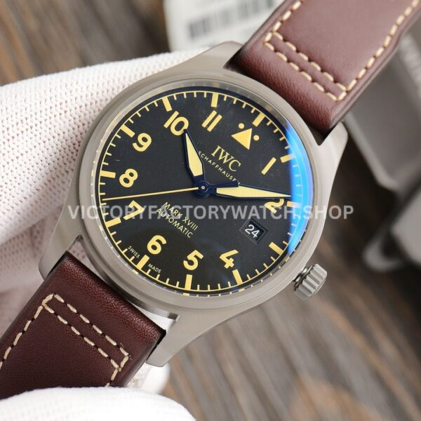 V7 Factory IWC Pilot Mark XVIII Heritage IW327006 40mm Titanium Leather Strap Arabic Numerals Black Dial (1) V7 Factory IWC Pilot Mark XVIII Heritage IW327006 40mm Titanium Leather Strap Arabic Numerals Black Dial