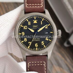 V7 Factory IWC Pilot Mark XVIII Heritage IW327006 40mm Titanium Leather Strap Arabic Numerals Black Dial (5) V7 Factory IWC Pilot Mark XVIII IW327006 titanium black dial leather strap