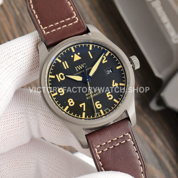 V7 Factory IWC Pilot Mark XVIII Heritage IW327006 40mm Titanium Leather Strap Arabic Numerals Black Dial (6) V7 Factory IWC Pilot Mark XVIII Heritage IW327006 40mm Titanium Leather Strap Arabic Numerals Black Dial
