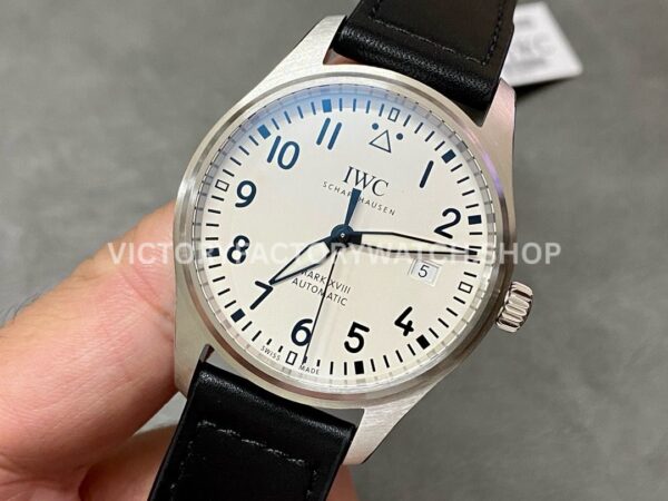V7 Factory IWC Pilot Mark XVIII IW327012 40mm Steel Leather Strap Arabic Numerals White Dial (2) V7 Factory IWC Pilot Mark XVIII IW327012 40mm Steel Black Leather Strap Arabic Numerals White Dial