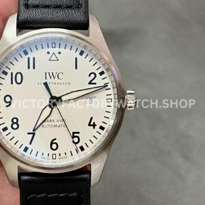 V7 Factory IWC Pilot Mark XVIII IW327012 40mm Steel Leather Strap Arabic Numerals White Dial (8) V7 Factory IWC Pilot Mark XVIII IW327012 white dial black leather strap
