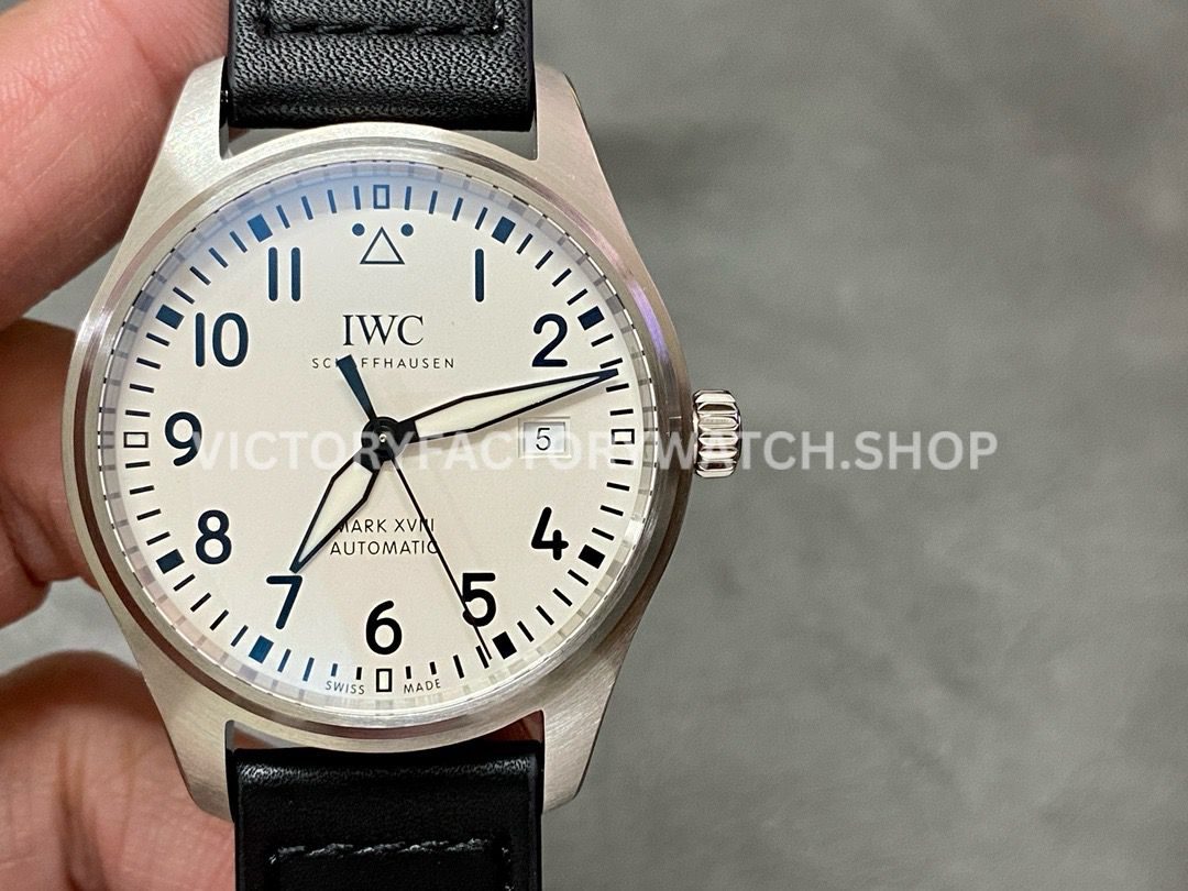 V7 Factory IWC Pilot Mark XVIII IW327012 white dial black leather strap