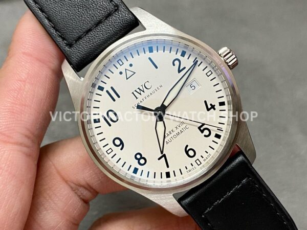 V7 Factory IWC Pilot Mark XVIII IW327012 40mm Steel Leather Strap Arabic Numerals White Dial (9) V7 Factory IWC Pilot Mark XVIII IW327012 40mm Steel Black Leather Strap Arabic Numerals White Dial