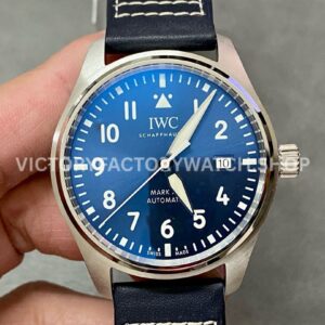 V7 Factory IWC Pilot Mark XX IW328203 40mm Steel Leather Strap Arabic Numerals Blue Dial (8) V7 Factory IWC Pilot Mark XX IW328203 blue dial blue leather strap