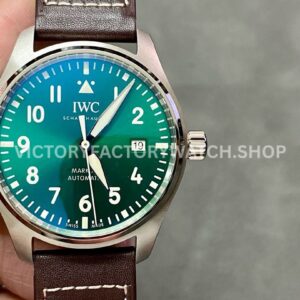 V7 Factory IWC Pilot Mark XX IW328205 40mm Steel Leather Strap Arabic Numerals Green Dial (4) V7 Factory IWC Pilot Mark XX IW328205 green dial steel leather strap
