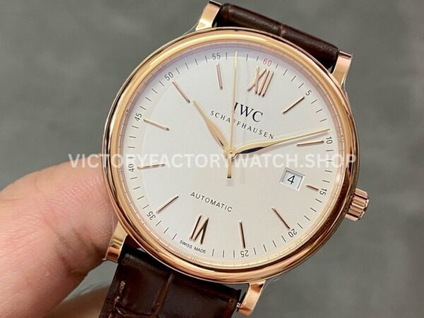 V7 Factory IWC Portofino Automatic IW356302 40mm Rose Gold Brown Leather Strap Roman Numerals White Dial (1) V7 Factory IWC Portofino Automatic IW356302 40mm Rose Gold Brown Leather Strap Roman Numerals White Dial