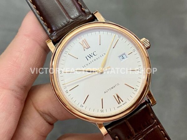 V7 Factory IWC Portofino Automatic IW356302 40mm Rose Gold Brown Leather Strap Roman Numerals White Dial (7) V7 Factory IWC Portofino Automatic IW356302 40mm Rose Gold Brown Leather Strap Roman Numerals White Dial