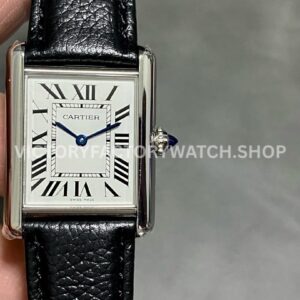 DR Factory Cartier Tank Louis WSTA0042 22mm Steel Black Leather Strap Roman numerals Silver Dial DR Factory Cartier Tank Louis WSTA0042 silver dial black leather strap