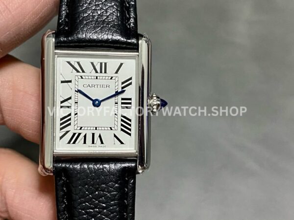 DR Factory Cartier Tank Louis WSTA0042 22mm Steel Black Leather Strap Roman numerals Silver Dial DR Factory Cartier Tank Louis WSTA0042 silver dial black leather strap