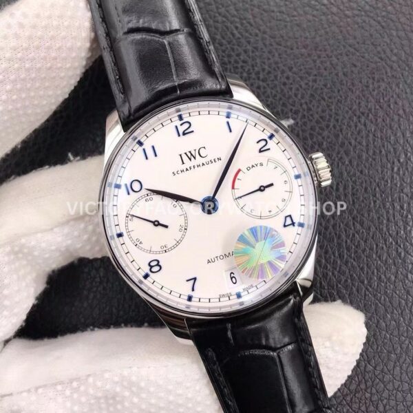 YL Factory IWC Portuguese IW500107 42mm Steel Leather Strap Blue Arabic Number White Dial (3) YL Factory IWC Portuguese IW500107 42mm Steel Leather Strap Blue Arabic Number White Dial