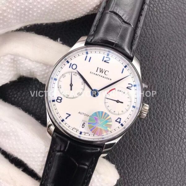 YL Factory IWC Portuguese IW500107 42mm Steel Leather Strap Blue Arabic Number White Dial (7) YL Factory IWC Portuguese IW500107 42mm Steel Leather Strap Blue Arabic Number White Dial