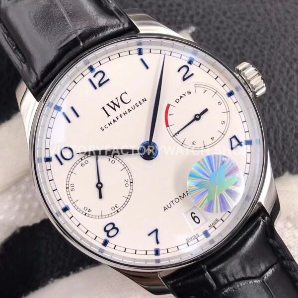 YL Factory IWC Portuguese IW500107 42mm Steel Leather Strap Blue Arabic Number White Dial (8) YL Factory IWC Portuguese IW500107 42mm Steel Leather Strap Blue Arabic Number White Dial