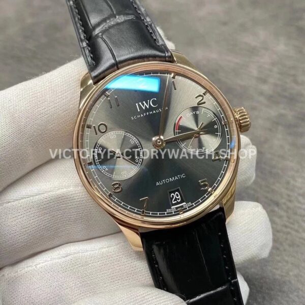 YL Factory IWC Portuguese IW500702 42.3mm Rose gold Leather Strap Rose Gold Arabic Number Grey Dial (6) YL Factory IWC Portuguese IW500702 42mm Rose Gold Leather Strap Rose Gold Arabic Number Grey Dial