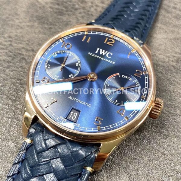 YL Factory IWC Portuguese IW500713 42.3mm Rose Gold Leather Strap Rose Gold Arabic Number Blue Dial (2) YL Factory IWC Portuguese IW500713 42mm Rose Gold Leather Strap Rose Gold Arabic Number Blue Dial