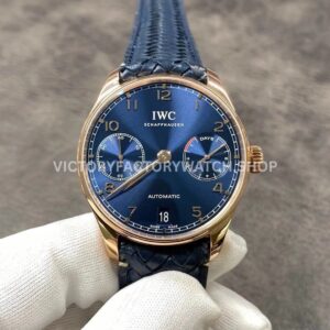 YL Factory IWC Portuguese IW500713 42.3mm Rose Gold Leather Strap Rose Gold Arabic Number Blue Dial (7) YL Factory IWC Portugieser IW500713 blue dial leather strap watch