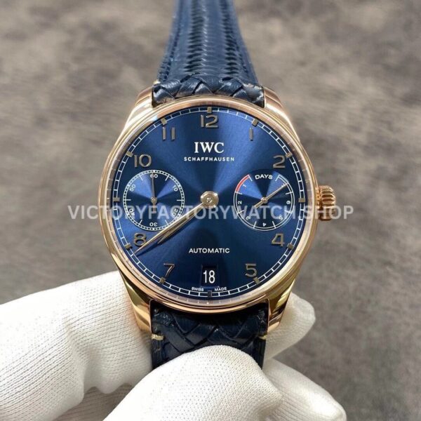 YL Factory IWC Portuguese IW500713 42.3mm Rose Gold Leather Strap Rose Gold Arabic Number Blue Dial (7) YL Factory IWC Portugieser IW500713 blue dial leather strap watch