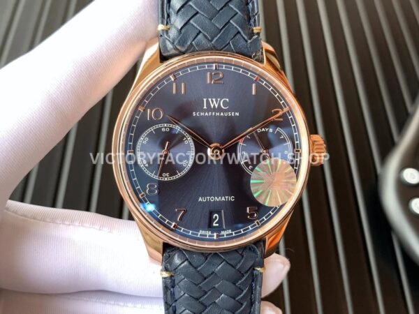 YL Factory IWC Portuguese IW500713 42.3mm Rose Gold Leather Strap Rose Gold Arabic Number Dark Blue Dial ( YL Factory IWC Portugieser IW500713 dark blue dial rose gold-tone case