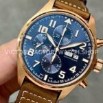 ZF Factory IWC Pilot Chronograph IW377721 43mm Rose Gold Leather Strap Blue Arabic Numerals Dial (8) ZF Factory IWC Pilot Chronograph IW377721 43mm Rose Gold Brown Leather Strap Arabic Numerals Blue Dial