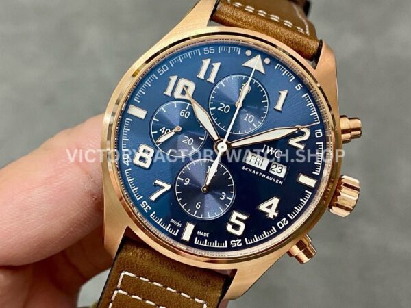 ZF Factory IWC Pilot Chronograph IW377721 43mm Rose Gold Leather Strap Blue Arabic Numerals Dial (8) ZF Factory IWC Pilot Chronograph IW377721 43mm Rose Gold Brown Leather Strap Arabic Numerals Blue Dial