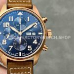 ZF Factory IWC Pilot Chronograph IW377721 43mm Rose Gold Leather Strap Blue Arabic Numerals Dial (9) ZF Factory IWC Pilot Chronograph IW377721 blue dial rose gold case watch