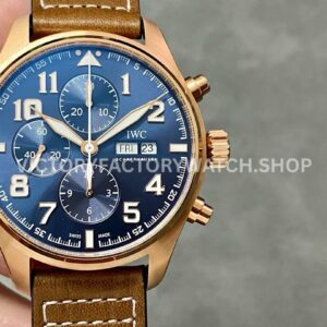 ZF Factory IWC Pilot Chronograph IW377721 43mm Rose Gold Leather Strap Blue Arabic Numerals Dial (9) ZF Factory IWC Pilot Chronograph IW377721 blue dial rose gold case watch