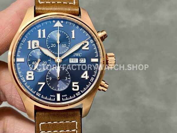ZF Factory IWC Pilot Chronograph IW377721 43mm Rose Gold Leather Strap Blue Arabic Numerals Dial (9) ZF Factory IWC Pilot Chronograph IW377721 blue dial rose gold case watch