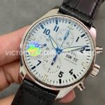 ZF Factory IWC Pilot Chronograph IW377725 43mm Steel Leather Strap White Arabic Numerals Dial (1) ZF Factory IWC Pilot Chronograph IW377725 43mm Steel Black Leather Strap Arabic Numerals White Dial