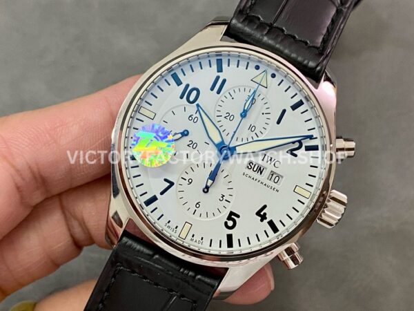 ZF Factory IWC Pilot Chronograph IW377725 43mm Steel Leather Strap White Arabic Numerals Dial (1) ZF Factory IWC Pilot Chronograph IW377725 43mm Steel Black Leather Strap Arabic Numerals White Dial