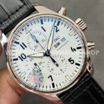 ZF Factory IWC Pilot Chronograph IW377725 43mm Steel Leather Strap White Arabic Numerals Dial (7) ZF Factory IWC Pilot Chronograph IW377725 43mm Steel Black Leather Strap Arabic Numerals White Dial