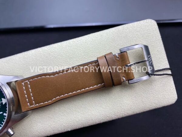 ZF Factory IWC Pilot Chronograph IW377726 43mm Steel Leather Strap Arabic Numerals Green Dial (1) ZF Factory IWC Pilot Chronograph IW377726 43mm Steel Brown Leather Strap Arabic Numerals Green Dial