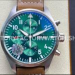 ZF Factory IWC Pilot Chronograph IW377726 43mm Steel Leather Strap Arabic Numerals Green Dial (3) ZF Factory IWC Pilot Chronograph IW377726 green dial brown leather strap
