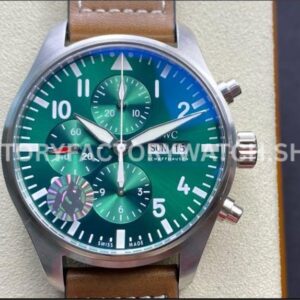 ZF Factory IWC Pilot Chronograph IW377726 43mm Steel Leather Strap Arabic Numerals Green Dial (3) ZF Factory IWC Pilot Chronograph IW377726 green dial brown leather strap