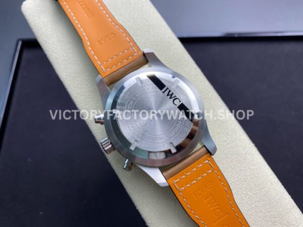 ZF Factory IWC Pilot Chronograph IW377726 43mm Steel Leather Strap Arabic Numerals Green Dial (4) ZF Factory IWC Pilot Chronograph IW377726 43mm Steel Brown Leather Strap Arabic Numerals Green Dial