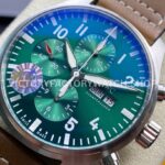 ZF Factory IWC Pilot Chronograph IW377726 43mm Steel Leather Strap Arabic Numerals Green Dial (7) ZF Factory IWC Pilot Chronograph IW377726 43mm Steel Brown Leather Strap Arabic Numerals Green Dial
