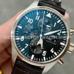 ZF Factory IWC Pilot Chronograph IW388111 43mm Steel Leather Strap Black Arabic Numerals Dial (2) ZF Factory IWC Pilot Chronograph IW388111 43mm Steel Leather Strap Arabic Numerals Black Dial