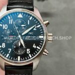 ZF Factory IWC Pilot Chronograph IW388111 43mm Steel Leather Strap Black Arabic Numerals Dial (8) ZF Factory IWC Pilot Chronograph IW388111 black dial steel case watch