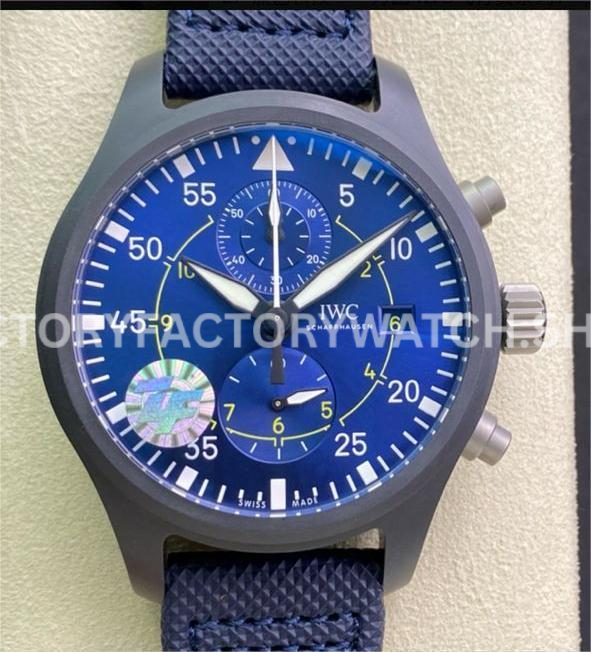 ZF Factory IWC Pilot Chronograph IW389008 44mm Ceramic Textile Strap Arabic Numerals Blue Dial (3) ZF Factory IWC Pilot Chronograph IW389008 blue dial ceramic watch