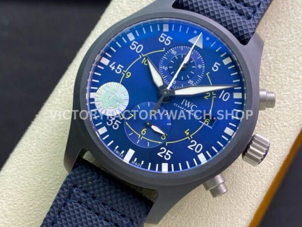 ZF Factory IWC Pilot Chronograph IW389008 44mm Ceramic Textile Strap Arabic Numerals Blue Dial (8) ZF Factory IWC Pilot Chronograph IW389008 44mm Ceramic Textile Strap Arabic Numerals Blue Dial
