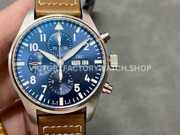 ZF Factory IWC Pilot Chronograph Le Petit Prince IW377714 43mm Steel Leather Strap Blue Arabic Numer ZF Factory IWC Le Petit Prince IW377714 blue dial brown leather strap