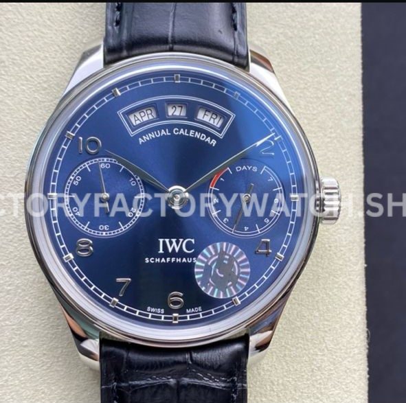 ZF Factory IWC Portuguese Annual Calendar IW503502 44mm Steel Leather Strap Arabic Numerals Blue Dial (8) ZF Factory IWC Portuguese Annual Calendar IW503502 blue dial leather strap