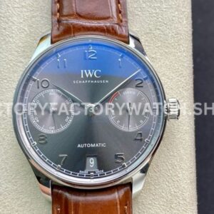 ZF Factory IWC Portuguese Automatic IW500106 42mm Steel Leather Strap Arabic Numerals Grey Dial (3) ZF Factory IWC Portuguese IW500106 grey dial steel case leather strap