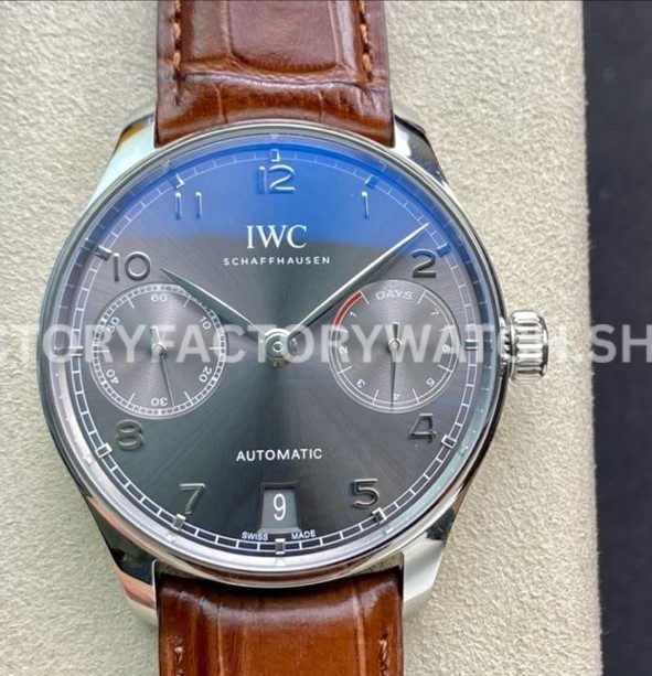 ZF Factory IWC Portuguese Automatic IW500106 42mm Steel Leather Strap Arabic Numerals Grey Dial (3) ZF Factory IWC Portuguese IW500106 grey dial steel case leather strap